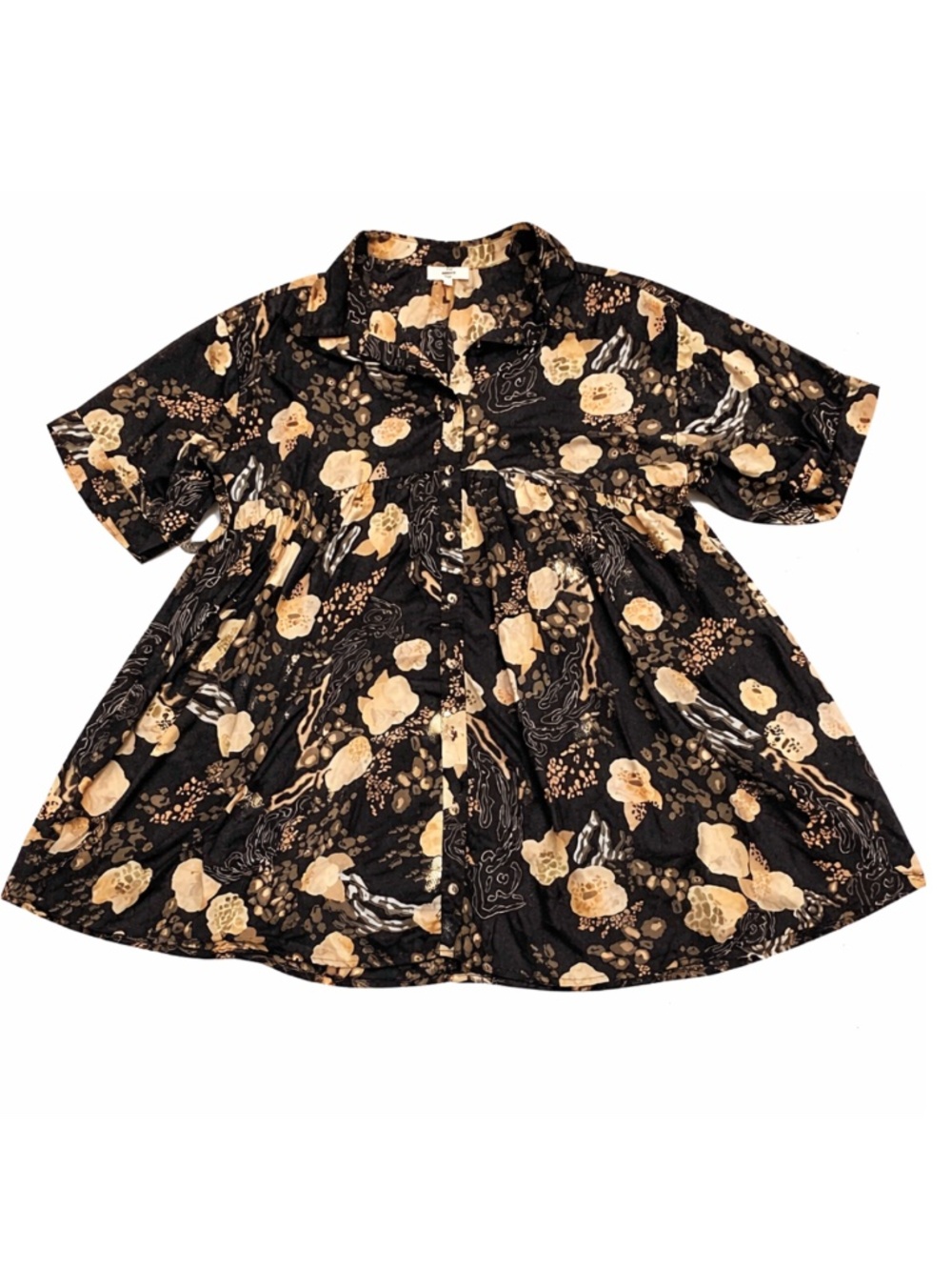 Entro Babydoll Dress Black Floral Oversized Boho Pockets Size Large